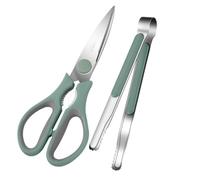 Mikikit Ciseaux de Barbecue Multifonctions et Pinces Cuisine Inox 2 Pcs Vert Ensemble Pratique Antidérapant pour Barbecue Domestique et Grillades