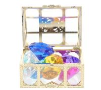 Mikikit Coffret au Trésor Pirate pour Garçon et Filles 6 Diamants Simulés 4 Cm Colorés, Poids 138,5 G, Boîte Dorée Vintage, Jouets en Pierres Précieuses Décoratives pour Couleur