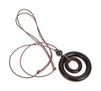 Mikikit Collier Pendentif Bohème en Bois Naturel Double Cercle Collier Rond Long pour Femmes Bijou Vintage Esprit Bohème Accessoire Mode Pull et Tenue Décontractée