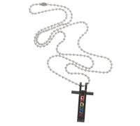 Mikikit Collier Pendentif Croix Métallique Arc Ciel avec Ornement Couple Élégant pour Saint Valentin Anniversaire et Mariage Accessoire Mode Unisexe Noir