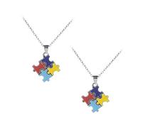 Mikikit Collier Puzzle de Sensibilisation à L'Autisme 2 Pièces Pendentif Puzzle 4 Couleurs Bijou Décoratif Léger en Alliage Accessoire Symbolique pour Sensibilisation et Présent