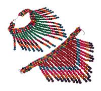 Mikikit Collier Ras Cou Femme Bohème Perles de Bois Africaines Bijoux Faits Main Légers avec Pendentif Triangle et Pompons Accessoire Polyvalent pour Fêtes et Voyages