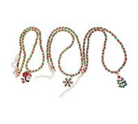Mikikit Collier Ras du Cou de Perles de Noël 3 Pièces Rouge et Vert Pendentifs Sapin, Père Noël et Flocon de Neige, Bijoux Festifs Légers pour Femmes et Filles, Décoration de Fête Hiver