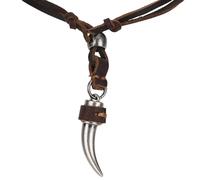 Mikikit Collier Viking Homme Réglable en Cuir Marron Pendentif Dent de Loup Tribal Bijou Punk en Corde pour Fêtes et Usage Quotidien