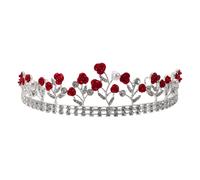 Mikikit Couronne Baroque de Mariée Rouge Strass Serrage-Tête Fleurs Rouges Accessoire Cheveux pour Mariage et Célébration Bandeau Princesse Élégant pour Femme Coiffure Festive