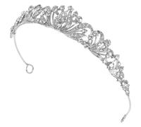 Mikikit Couronne de Mariée Argentée en Strass, Tiare pour Adulte Légère et Confortable, Accessoire Coiffure pour Mariage, Anniversaire et Séances Photo, Diadème Élégant