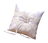 Mikikit Coussin D'alliances en Dentelle Blanche, Décoratif à Double Cœur Ajouré, Porte-alliances pour Demoiselles d'honneur, Mariage et Cérémonie, Accessoire Élégant pour Fiançailles