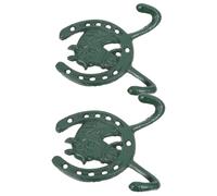 Mikikit Crochet Mural en Fonte Vert Forme Tête de Cheval Patère Murale Rustique Lot de 2 Pièces Crochets Décoratifs pour Chapeaux Vêtements et Clés Rangement Maison