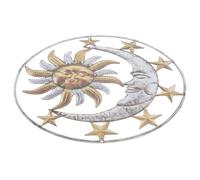 Mikikit Décoration Murale Artisanale en Fer Soleil et Lune pour Extérieur, Ornement Mural Jaune Solide sans Déformation ni Décoloration, pour Clôture et Intérieur