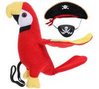 Mikikit Déguisement Pirate Halloween 2 Pcs Chapeau Pirate Rigide Cache-œil Ajustable Peluche Perroquet Suspendu Accessoire Cosplay Fête Déguisée Garçon et Filles Adulte