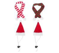 Mikikit Ensemble 4 Pièces Chapeau et Écharpe en Peluche Rouge pour Petit Animal de Compagnie, Déguisement de Noël Adorable et Multi-Usage pour Fête de Noël