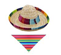 Mikikit Ensemble Chapeau Sombrero Mexicain en Paille pour Animaux de Compagnie Bandana Triangulaire Coloré Taille Ajustable Costume Chien Fête et Déguisement Extérieur