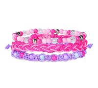 Mikikit Ensemble de 3 Bracelets Tressés Faits Main Perles Colorées Style Bohème pour Femmes, Bracelets Multicouches en Fil de Cire Rose, pour Cérémonies et Relations Publiques