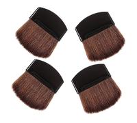 Mikikit Ensemble de 4 Pinceaux à Maquillage Plat Demi-rond, Petit Format, Poils Doux Marron, Manche Noir, Pinceaux à Poudre et Blush pour Maquillage Visage, Usage Quotidien, Facile