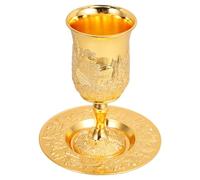 Mikikit Ensemble de Coupe de Kiddouch avec Soucoupe Décorative en Alliage de Zinc Or, Pratique et Sûr, Style Unique Maison Fêtes Juives, 1 Set