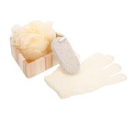 Mikikit Ensemble de Gommage Bain Brosse Corps, Boule à Récurer et Plateau en Bois de Cœur, Accessoires Faciles à Tenir pour Gommage du Corps