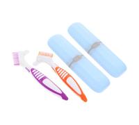 Mikikit Ensemble de Récipients de Brosse à Dents de Voyage Brosse Double Face pour Prothèses Dentaires Nettoyage Pratique Outil de Soin Bucco Portable Design Ergonomique Voyageurs