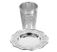 Mikikit Ensemble de Tasses Kiddouch Plaquées Argenté Soucoupe Tasses à Vin Juives Shabbat de Fête Traditionnel Aluminium