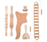 Mikikit Ensemble en Bois Naturel Bâtonnets et Rouleaux Manuels 6 Pièces D’outils de Massage pour Relaxation Musculaire Complète Kit de Massage Dorsal Décontracturant pour Bien-être