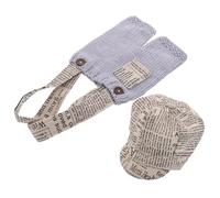 Mikikit Ensemble Photo -Né Garçon 0-3 Mois en Maille Douce avec Pantalon à Bretelles Crochetées et Bonnet Style Journaliste Vintage Tenue Unisexe pour Séance Photo Bébé Accessoire
