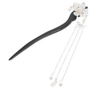 Mikikit Épingle à Cheveux Élégant Chinoise Vintage en Bois et Verre Pompon Fleuri Facile à Glisser pour Chignon, Accessoire Coiffure Mariage un Chignon