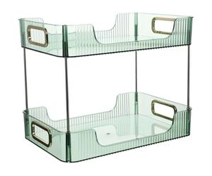 Mikikit Étagère de Rangement à 2 Niveaux Organisateur Cosmétique Robuste Double Couche pour Salle de Bain en Pet et Acier Inoxydable pour Salle de Bain ou Table de Chevet