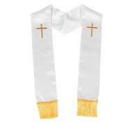 Mikikit Étole de Clergé Brodée avec Croix et Glands, Châle Unisexe Blanc 135 Cm, Étole Réversible pour Mariage, Cérémonie Religieuse et Office Chrétien, Accessoire Prêtre et Pasteur