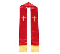 Mikikit Étole de Mariage Brodée avec Croix Rouge 135 Cm, Châle de Pasteur Réversible à Franges, Accessoire Religieux pour Cérémonies et Offices D’église, Étole de Clergé D’église