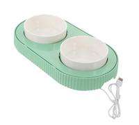 Mikikit Gamelle Chauffante Électrique pour Chat et Chien D’Intérieur Double Bol Détachable en Céramique Verte Maintien Température Optimale USB 5V Gamelle Hiver pour Nourriture et Eau
