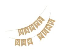 Mikikit Guirlande Drapeaux Suspendus en Lin Naturel, Fanions Festifs Crochetés, Bannière Décorative pour Nouvel An, Décoration de Fête Intérieure, Pendentif Créatif et Réutilisable,