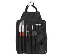 Mikikit Kit Barbecue Portable Acier Inoxydable et Bois avec Manique et Tablier Résistants Chaleur pour Camping et Grillades Plein Air