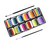 Mikikit Kit de Peinture Visage Professionnel Teintes Dégradées Arc-en-ciel Maquillage Corps Facile à Nettoyer Palette Mat et Nacrée avec Pinceaux pour Cosplay et Halloween