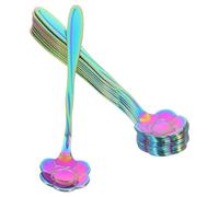 Mikikit Lot de 10 Cuillères à Dessert en Acier Inoxydable Manche Long Couleur Arc-en-Ciel Cuillères à Café Thé Fleuries pour Mélanger Boissons Friandises et Confitures