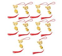Mikikit Lot de 10 Décorations Suspendues Feng Shui pour Nouvel an Chinois 2026 - Ornements à Pompon Rouge Chevaux du Zodiaque Arbre de Prospérité et Petits Dieux Richesse pour
