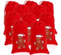 Mikikit Lot de 10 Pochettes de Noël en Tissu Velours Rouge 10x16 Cm Réutilisables Fermeture à Cordon, pour Ranger Bijoux et Petits Objets Festifs