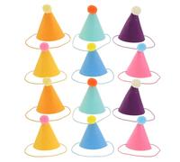 Mikikit Lot de 12 Chapeaux D'anniversaire pour Animaux, Mini Chapeaux Coniques Légers Pompons Colorés, Taille pour Chiens, Chats et Lapins - Accessoires Décoratifs Festifs et Photo