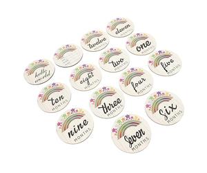 Mikikit Lot de 14 Cartes Mensuelles Bébé Peintes la Main en Bois, Accessoires Photo Unisexes, Souvenirs Mois par Mois pour -né, Décoration Créative pour Album Naissance, Présent Naissance Original
