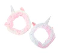 Mikikit Lot de 2 Bandeaux Licorne pour Visage Serrage-Tête en Corne de Licorne Taille Unique Extensible Léger et Antidérapant Couleurs Arc-en-Ciel et Violet Bandeaux de Maquillage et