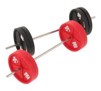 Mikikit Lot de 2 Haltères Miniatures pour Maison de Poupée, Accessoires Décoratifs Noirs et Rouges, Modèles Réalistes pour Décoration Fitness Miniature, Ornement Ludique pour Scénarios