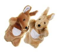 Mikikit Lot de 2 Marionnettes à Main d'animaux en Peluche Kaki, Marionnettes Éducatives pour Garçon et Filles Bouche Mobile, Jouets D’éveil et Théâtre pour Bébé et Tout-Petits,