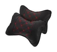Mikikit Lot de 2 Oreillers de Siège Auto en Coton PP Revêtement PU Noir à Coutures Rouges, Oreillers de Nuque Ergonomiques pour Appui-tête de Voiture, Confort et Maintien du Cou Pendant