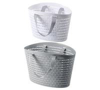 Mikikit Lot de 2 Paniers à Linge Plastiques Ajourés, Panier de Rangement Salle de Bain Poignée, Taille Petite Blanche et Moyenne Grise, Bac Porte-objets Polyvalent pour Maison et Salle