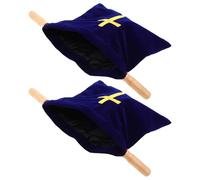 Mikikit Lot de 2 Paquet à Offrandes en Velours Bleu avec Poignées en Bois - Paquet D'offrandes Chrétiennes Brodés de Croix - Grosse Taille pour Collecte à L'église, Baptêmes et Fêtes