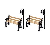 Mikikit Lot de 2 Set de Bancs Miniatures en Résine Noire 4 Lampadaires Miniatures Décoratifs pour Maison de Poupée pour Jardin Salon et Accessoires Photo