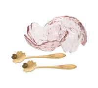 Mikikit Lot de 2 Sets de Bols à Mélanger en Verre de Fleur de Cerisier Rose, Petits Bols pour Masques et Huiles Essentielles, avec 2 Cuillères Métalliques Dorées, Adaptés pour Spa et