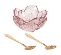 Mikikit Lot de 2 Sets de Sets de Bols à Aromathérapie en Verre Forme Fleur Rose avec Cuillères en Métal, Petits et Compacts, sans Bavures, pour Massage à Domicile et Soins du Visage