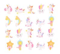 Mikikit Lot De 20 Breloques En Résine Décoratives Licorne Arc-en-ciel Nuage, Accessoires Bijoux Diy, Multicolore, Mini Taille, à Suspendre Facile, Fabrication Bijoux Artisanaux Et Créations Fantaisie