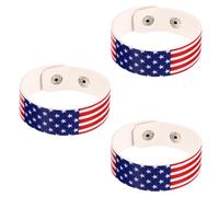 Mikikit Lot de 3 Bracelets en Cuir PU Drapeau Américain Bijoux de Poignet pour Femme Accessoires Mode pour Occasions Spéciales et Usage Quotidien