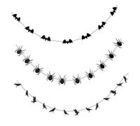 Mikikit Lot de 3 Guirlandes Suspendues Halloween Noires Drapeaux à Tirer Effrayants 4M Bannières Originales Chauves-Souris Araignées et Corbeaux Décorations Sinistres pour Fête et