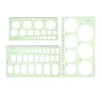 Mikikit Lot de 3 Pochoirs Géométriques en Plastique pour Dessin Technique, Modèle de Dessin Règle Étudiante, Gabarit 45° Ellipse, Outil Précis pour Élèves et Architectes, Fournitures